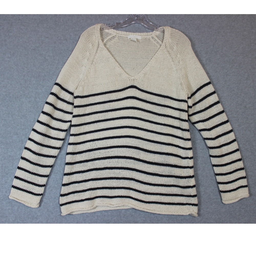 H&M Striped V‎ Neck Long Sleeve Sweater Cream Black Size Medium